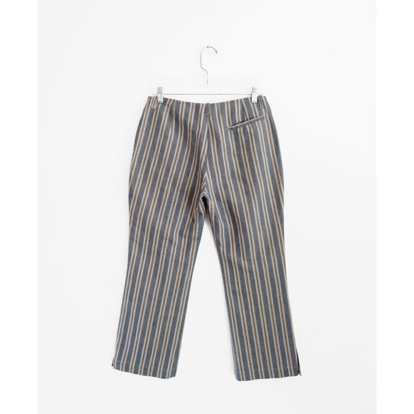Lilith Blue Gray Beige Stripe Linen Cotton Crop Pants size 36 Extra Small - Picture 6 of 9